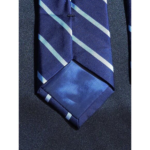 Vintage Jos A Bank Classic Men's Striped Silk Tie Navy Blue - Picture 7 of 12